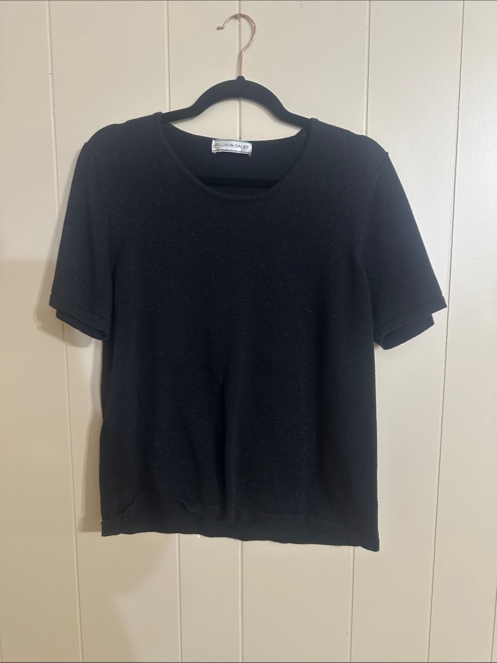 Allison Daley Black Short Sleeve Shimmer Top, Looks Like Size Medium
